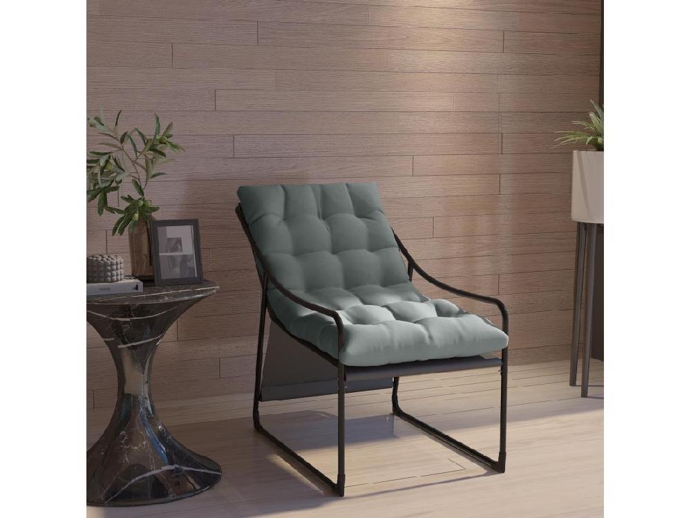 vente unique Fauteuil lounge de jardin avec coussin acier époxy polyester gris noir