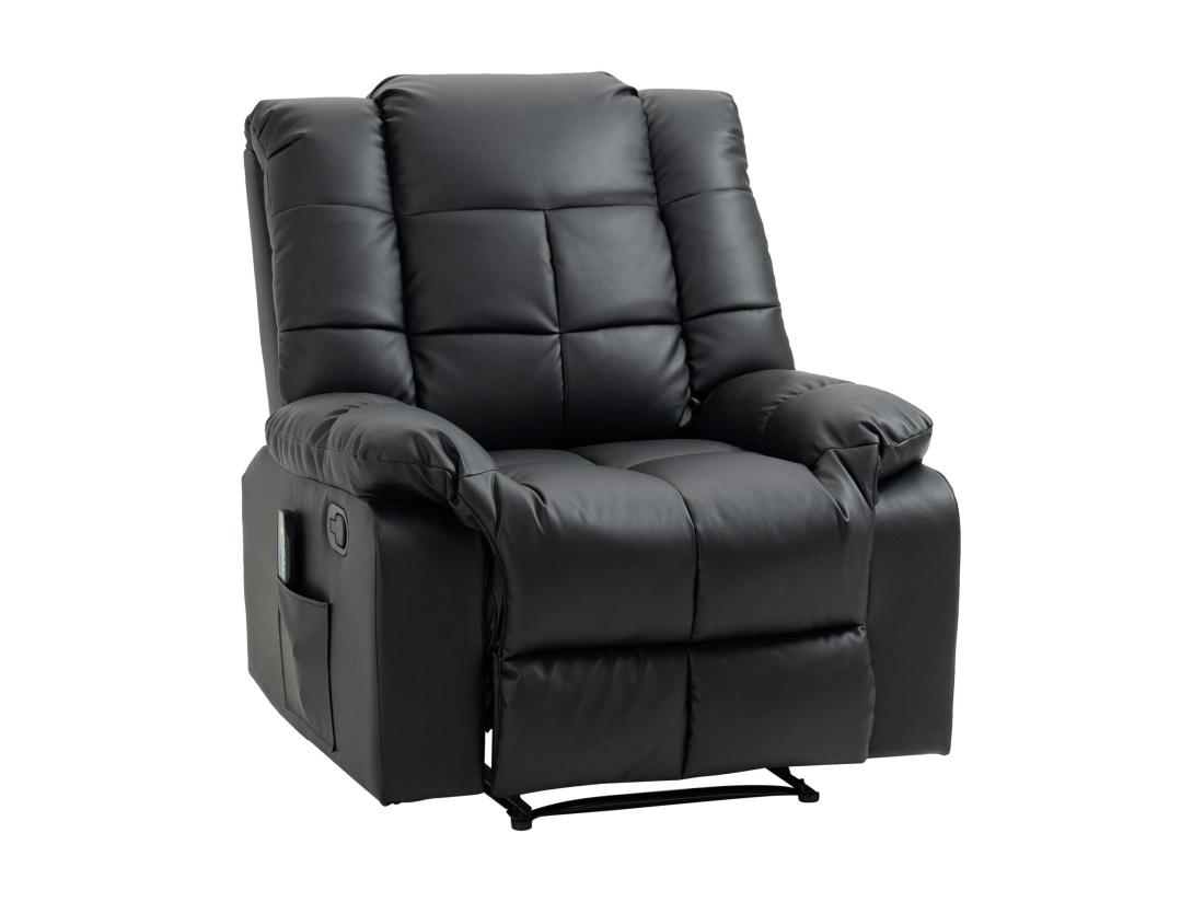 Vente Unique Fauteuil Luxe De Relaxation Et Massage Inclinaison Dossier Repose-pied Réglable Revêtement Synthétique Noir