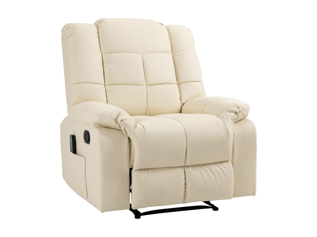 Vente Unique Fauteuil Luxe De Relaxation Et Massage Inclinaison Dossier Repose-pied Réglable Revêtement Synthétique Crème