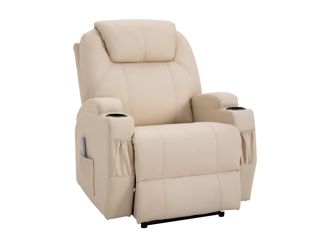 vente unique Fauteuil luxe de relaxation et massage inclinaison dossier repose-pied électrique revêtement synthétique crème