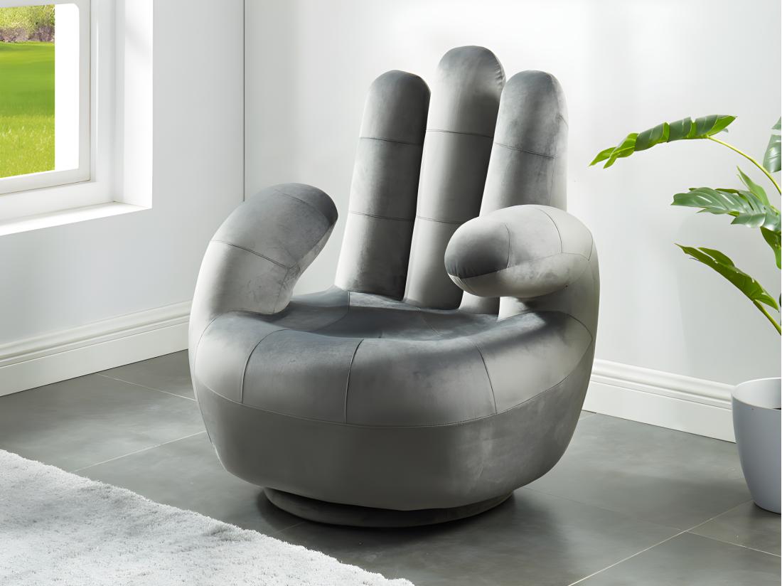vente unique Fauteuil main pivotant CATCHY en velours - Anthracite