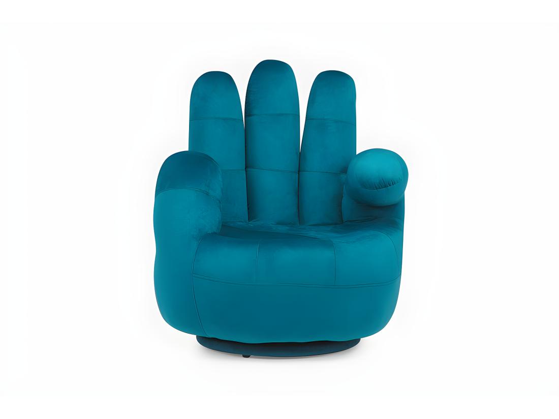 Vente Unique Fauteuil Main Pivotant CATCHY En Velours - Bleu Canard