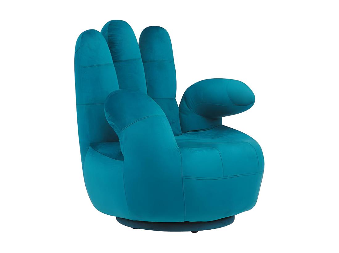 Vente Unique Fauteuil Main Pivotant CATCHY En Velours - Bleu Canard