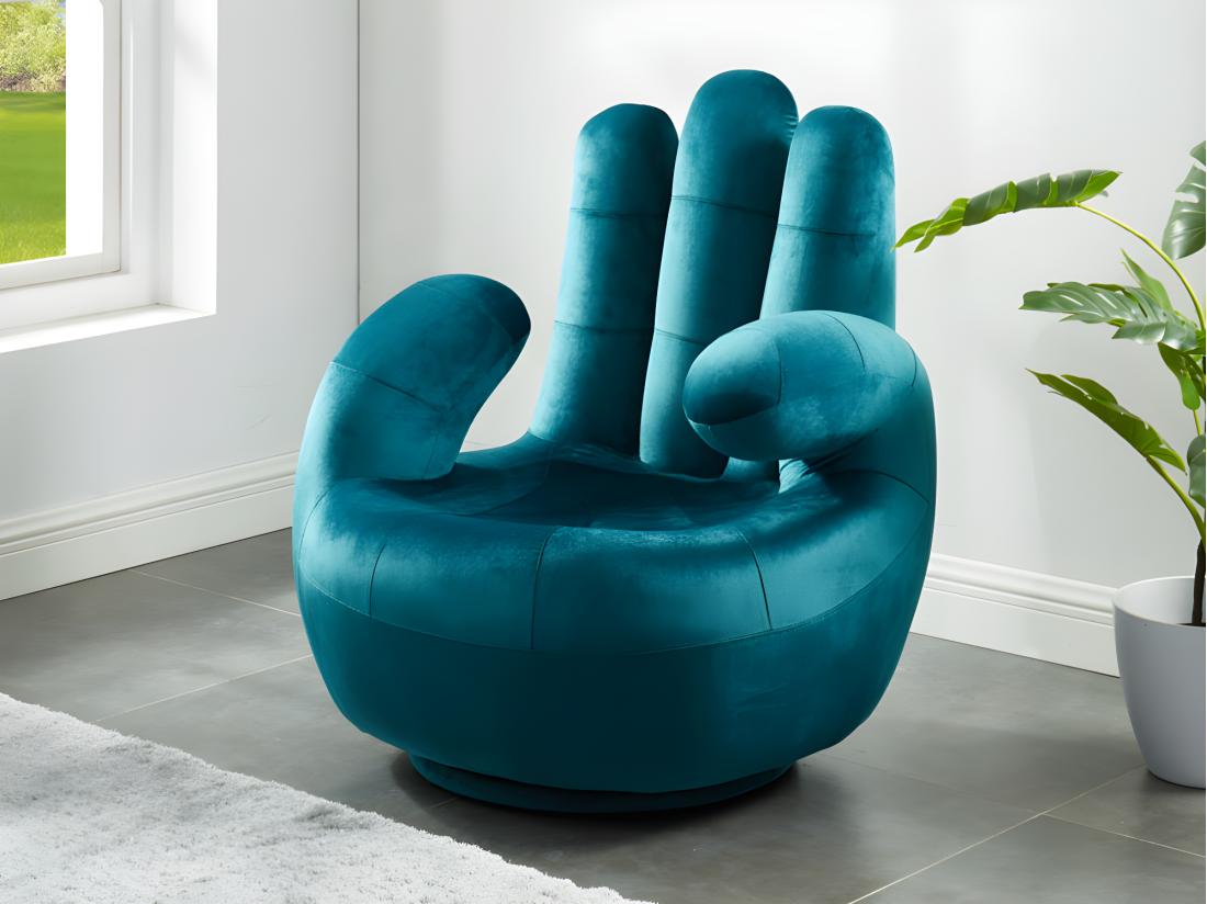 vente unique Fauteuil main pivotant CATCHY en velours - Bleu canard