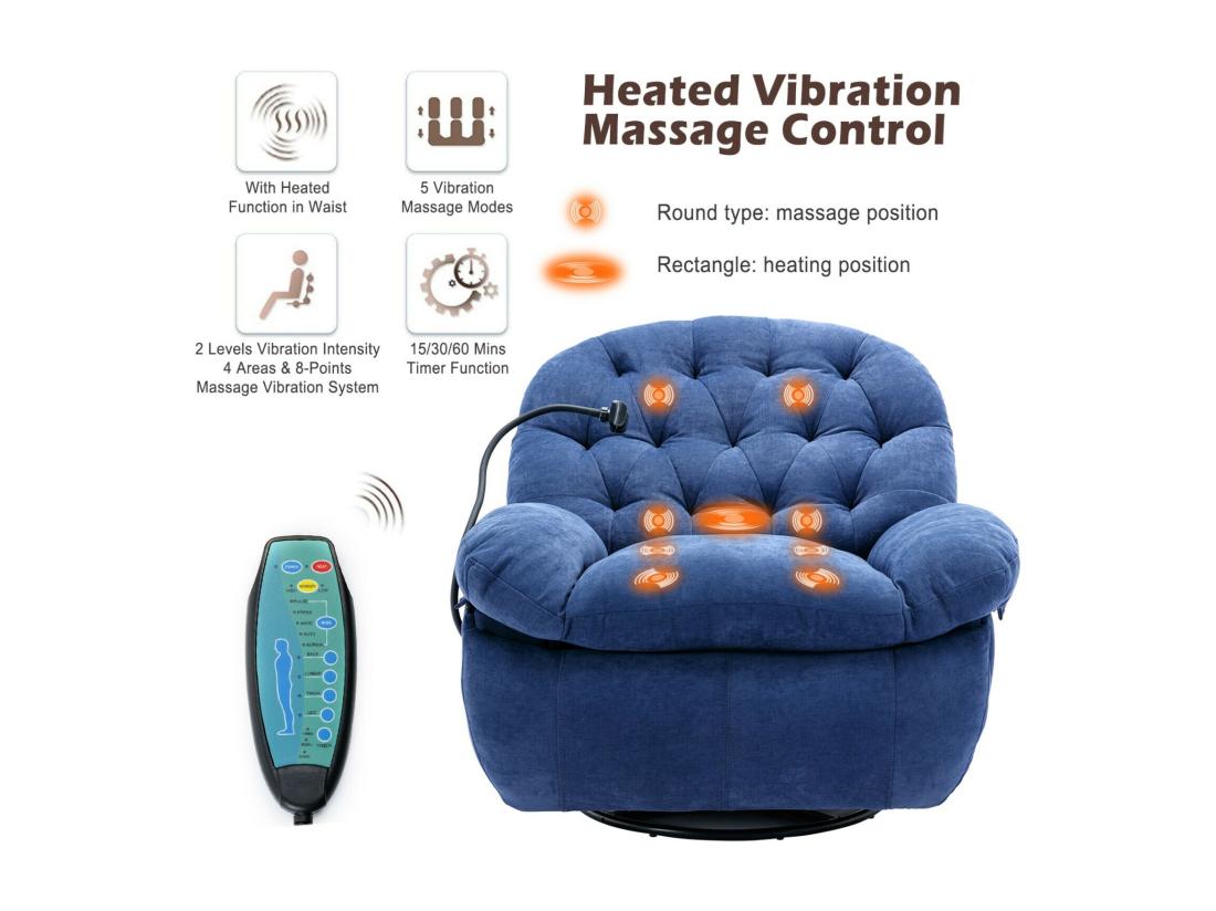 Vente Unique Fauteuil Massant En Tissu Avec Télécommande Pivotante Et Chauffée 4 Zones/5 Modes/3 Minuteur 155x92x90cm