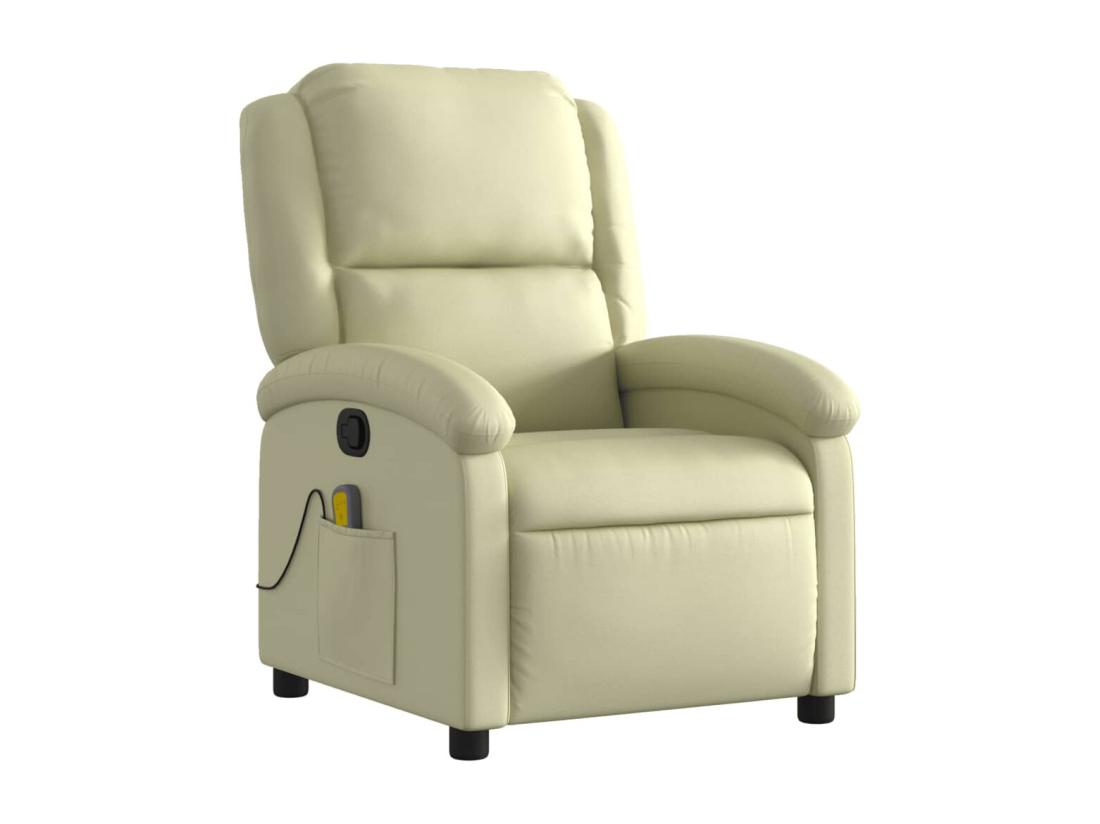 Vente Unique Fauteuil Massant Inclinable Crème Cuir Véritable