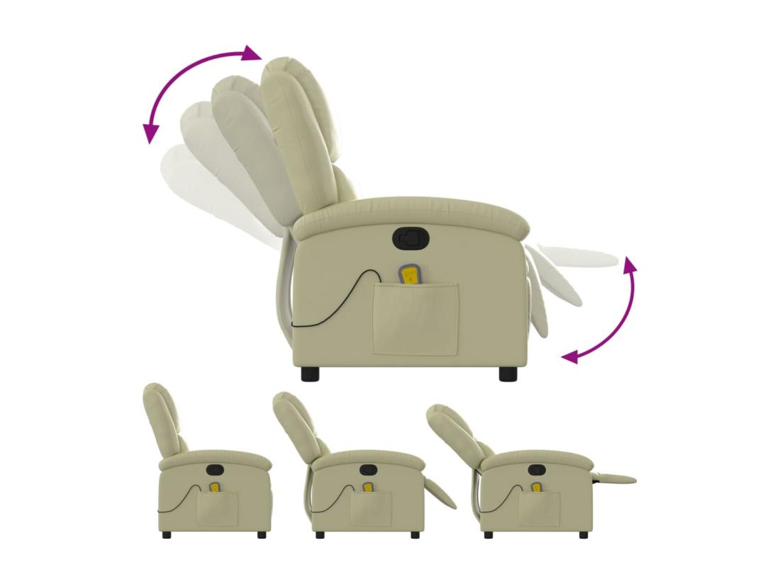Vente Unique Fauteuil Massant Inclinable Crème Cuir Véritable