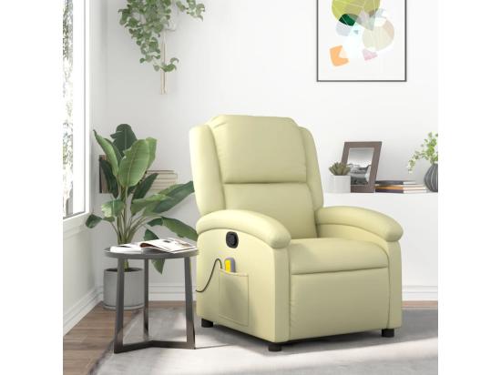 vente unique Fauteuil massant inclinable crème cuir véritable