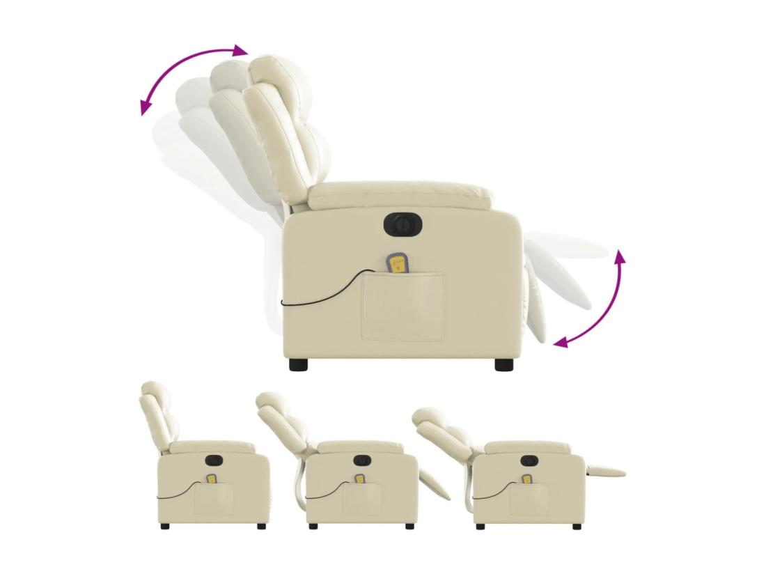 Vente Unique Fauteuil Massant Inclinable électrique Crème Similicuir