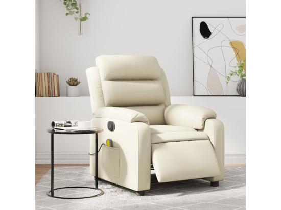 Vente Unique Fauteuil Massant Inclinable électrique Crème Similicuir