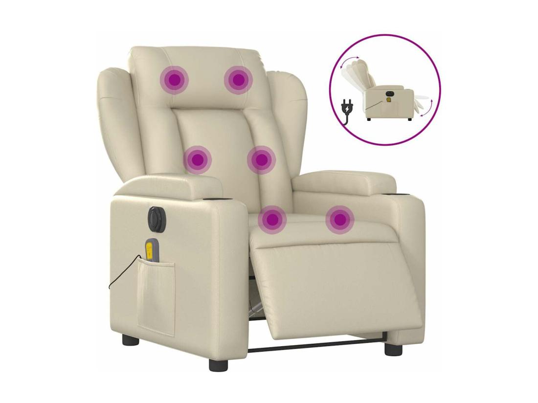 Vente Unique Fauteuil Massant Inclinable électrique Crème Similicuir