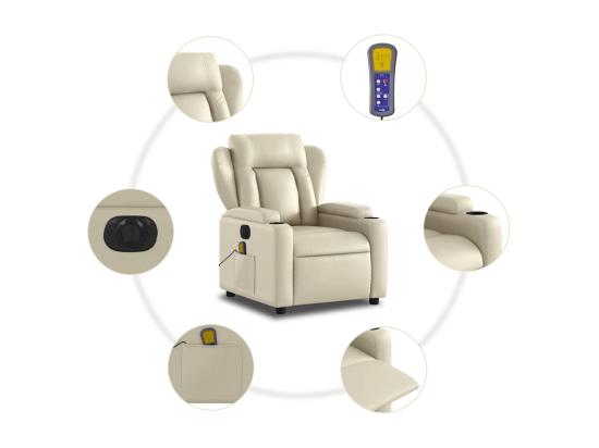 Vente Unique Fauteuil Massant Inclinable électrique Crème Similicuir
