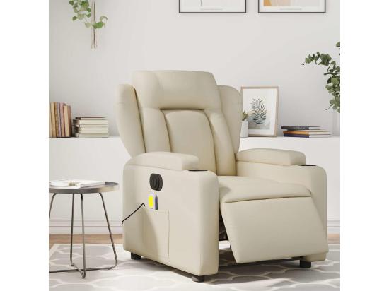vente unique Fauteuil massant inclinable électrique crème similicuir