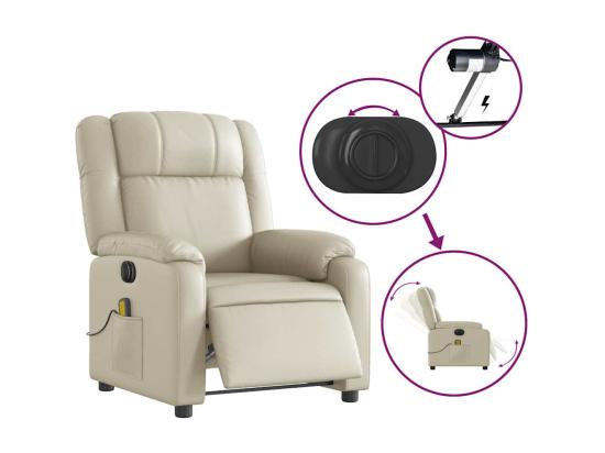 Vente Unique Fauteuil Massant Inclinable électrique Crème Similicuir