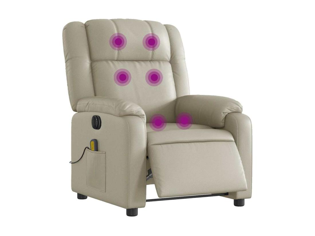 Vente Unique Fauteuil Massant Inclinable électrique Crème Similicuir