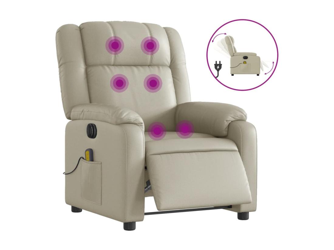 vente unique Fauteuil massant inclinable électrique crème similicuir