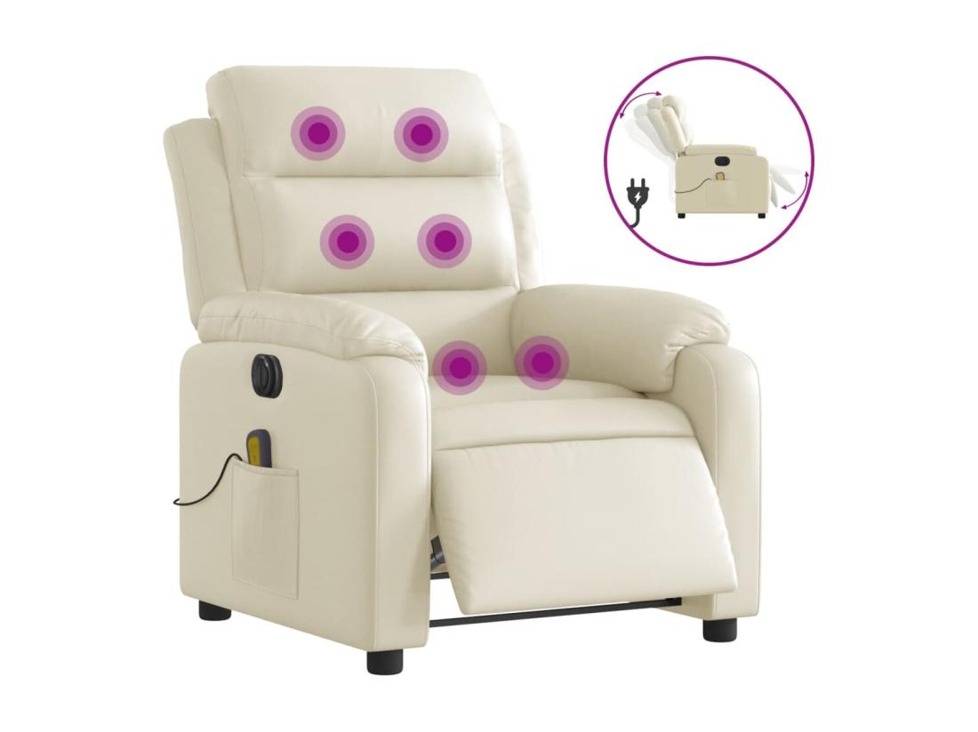 vente unique Fauteuil massant inclinable électrique crème similicuir