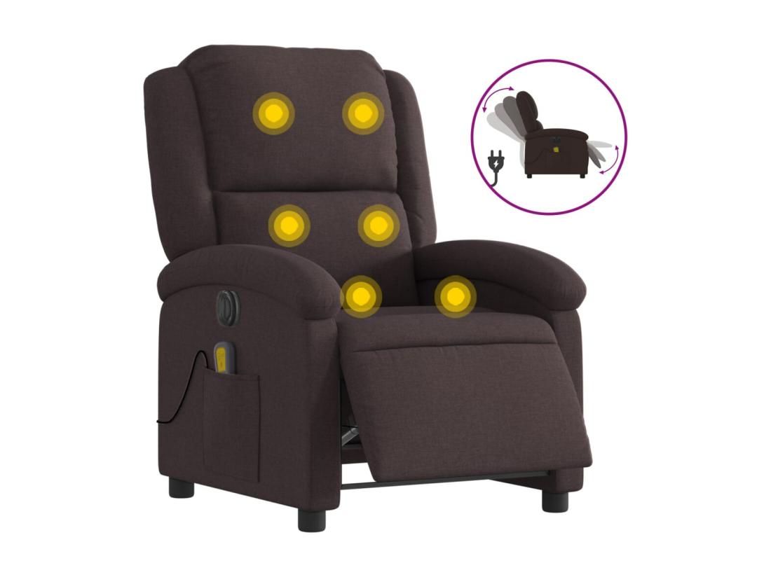 Vente Unique Fauteuil Massant Inclinable électrique Marron Foncé Tissu