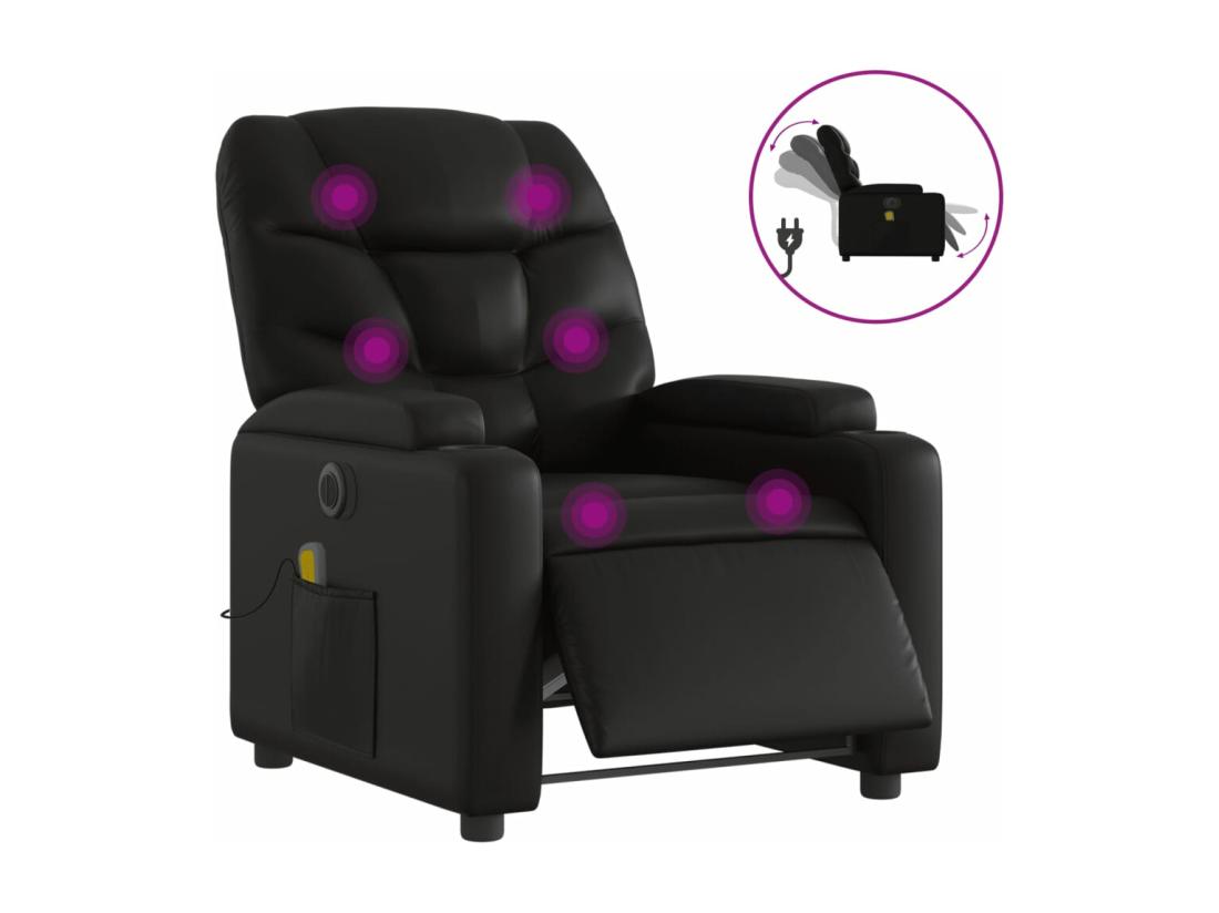 vente unique Fauteuil massant inclinable électrique noir similicuir