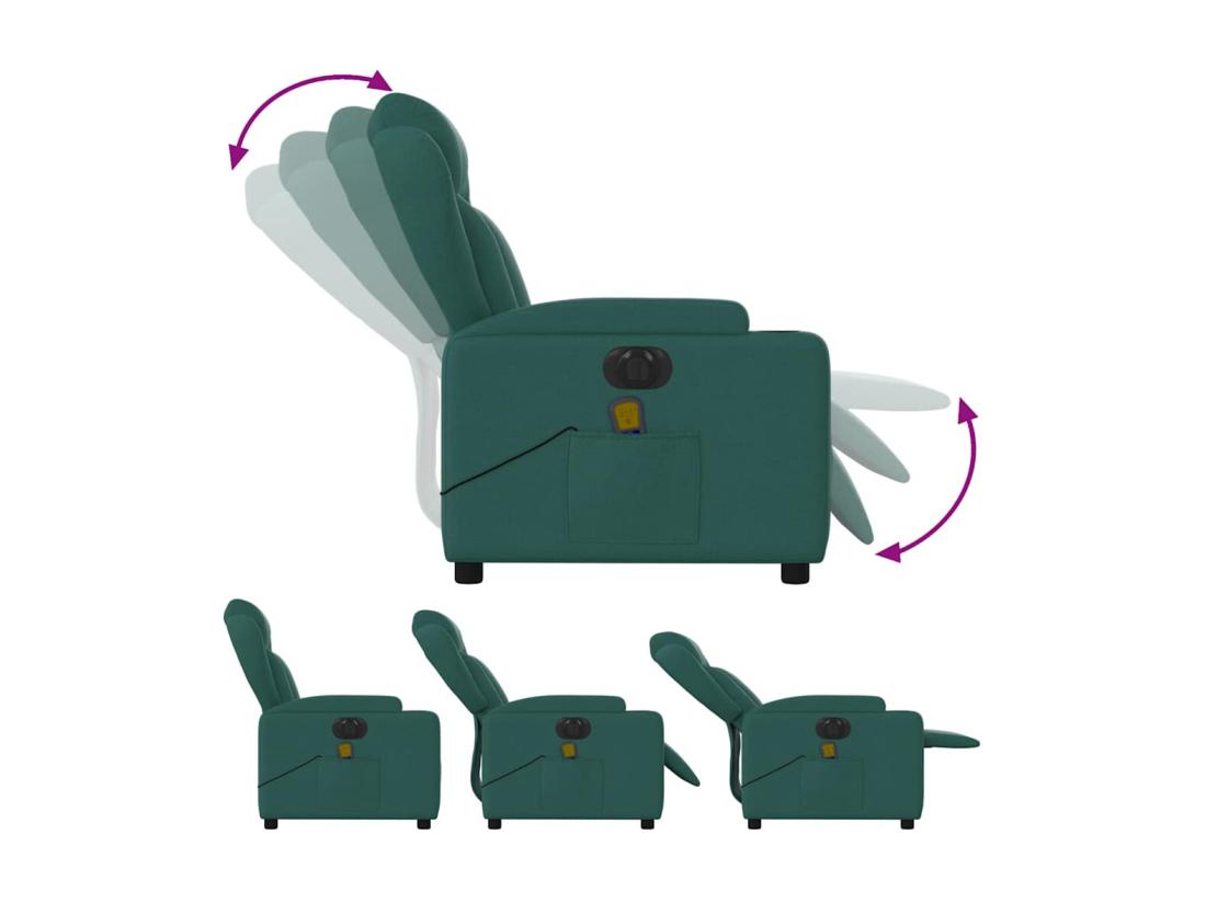 Vente Unique Fauteuil Massant Inclinable électrique Vert Foncé Tissu