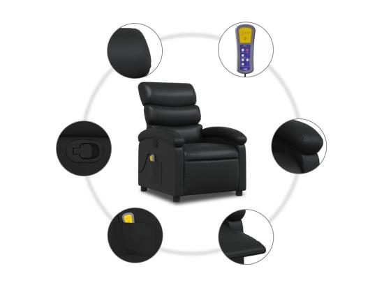 Vente Unique Fauteuil Massant Inclinable Noir Similicuir