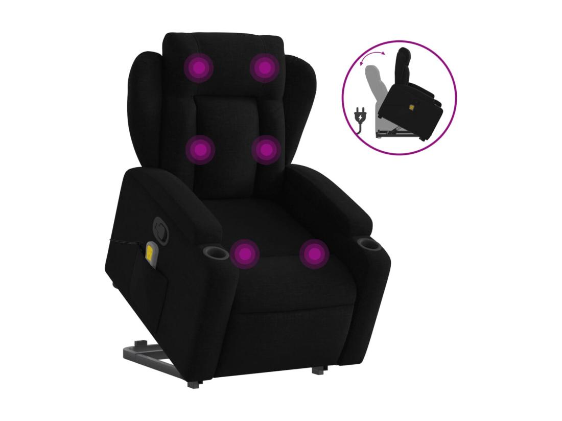 Vente Unique Fauteuil Massant Inclinable Noir Tissu