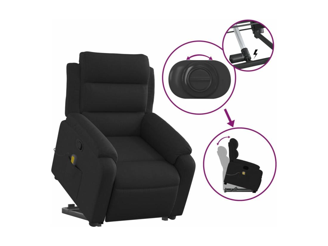 Vente Unique Fauteuil Massant Inclinable Noir Tissu
