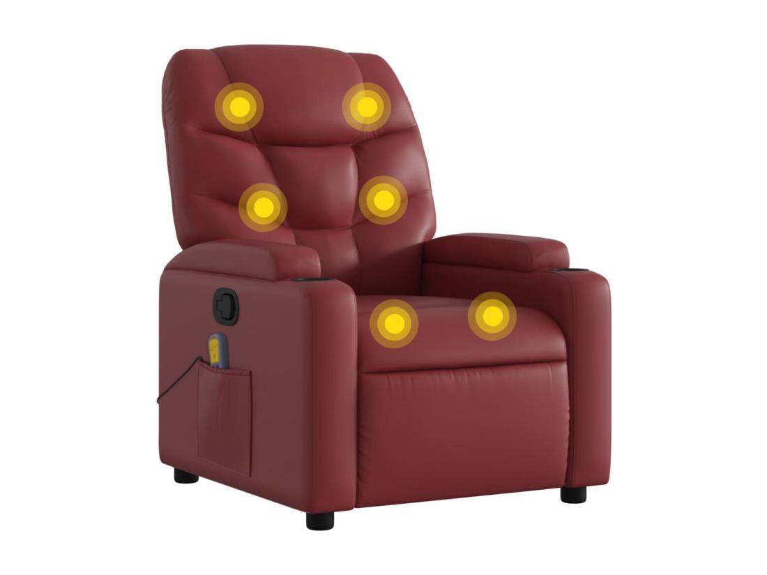 Vente Unique Fauteuil Massant Inclinable Rouge Bordeaux Similicuir