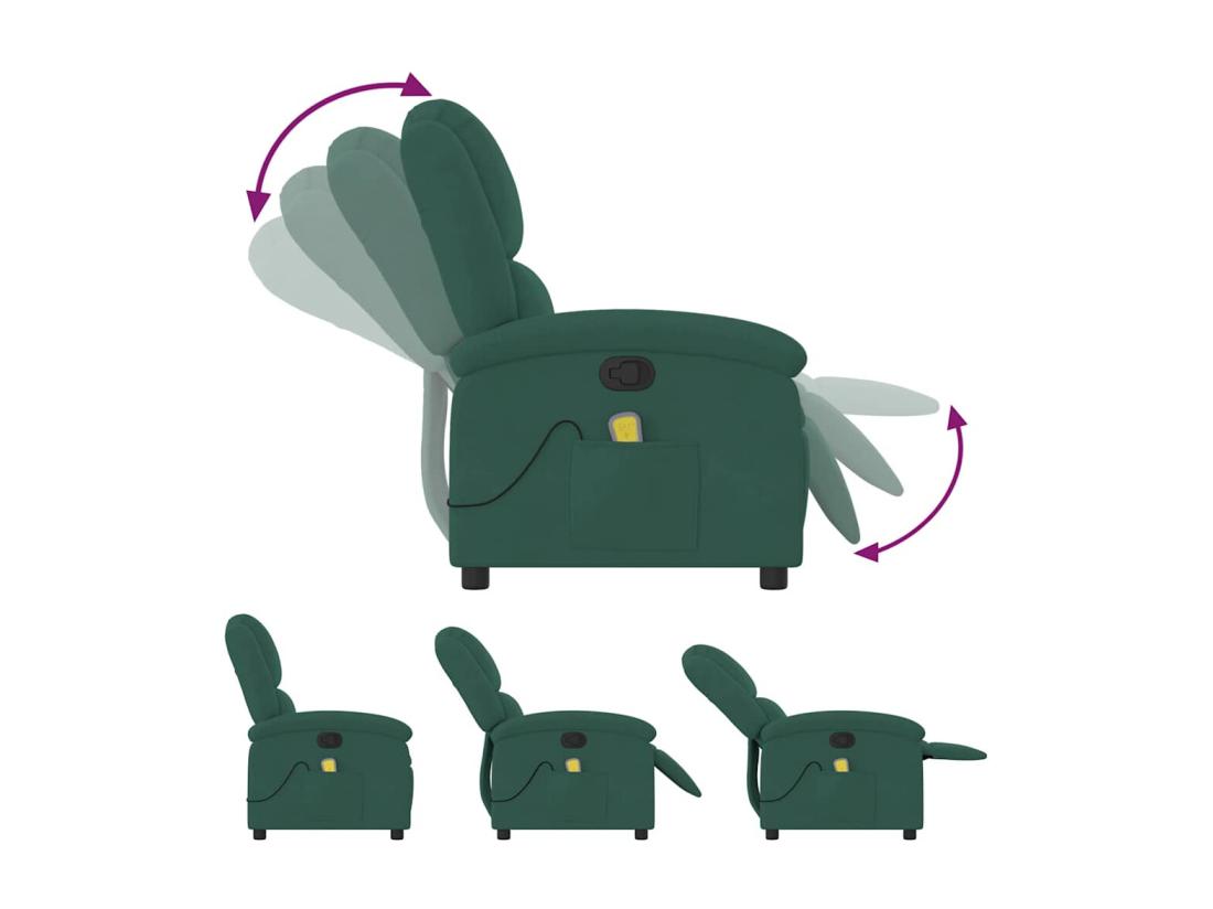 Vente Unique Fauteuil Massant Inclinable Vert Foncé Velours