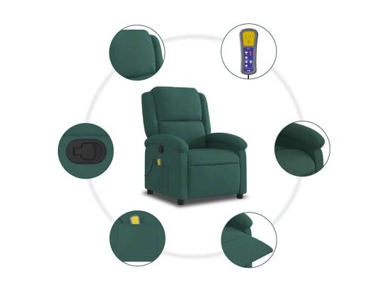 Vente Unique Fauteuil Massant Inclinable Vert Foncé Velours