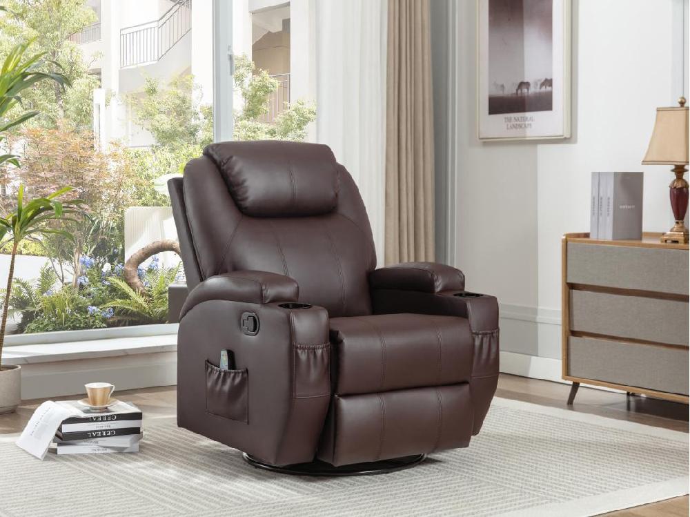 vente unique Fauteuil massant SILVANO en simili - Marron