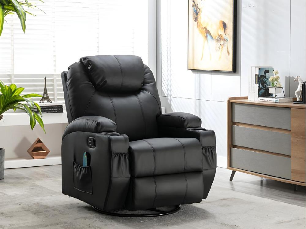 vente unique Fauteuil massant SILVANO en simili - Noir