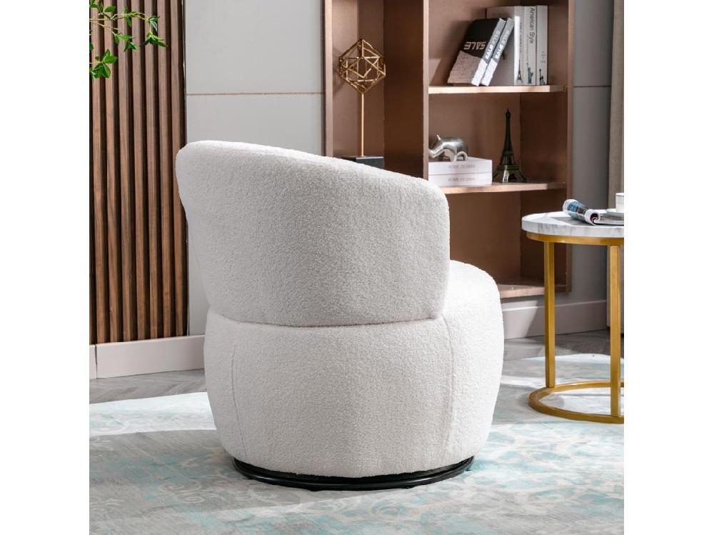 vente unique Fauteuil pivotant - chaise de relaxation pour salon - rembourré de peluche - avec base pivotante en métal + avec coussin lombaire - blanc