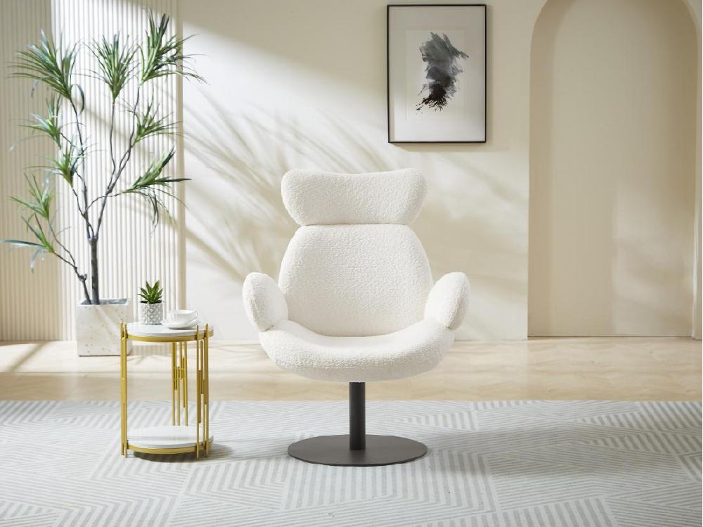 vente unique Fauteuil pivotant en tissu bouclette blanc ATORCO