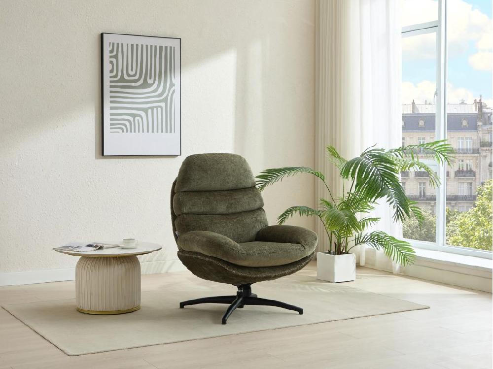 vente unique Fauteuil pivotant en tissu vert LIZUTA