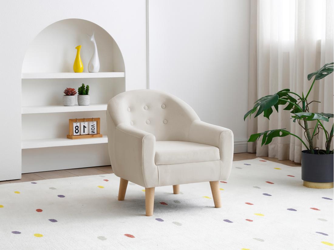 vente unique Fauteuil pour enfant en velours beige CASORLA
