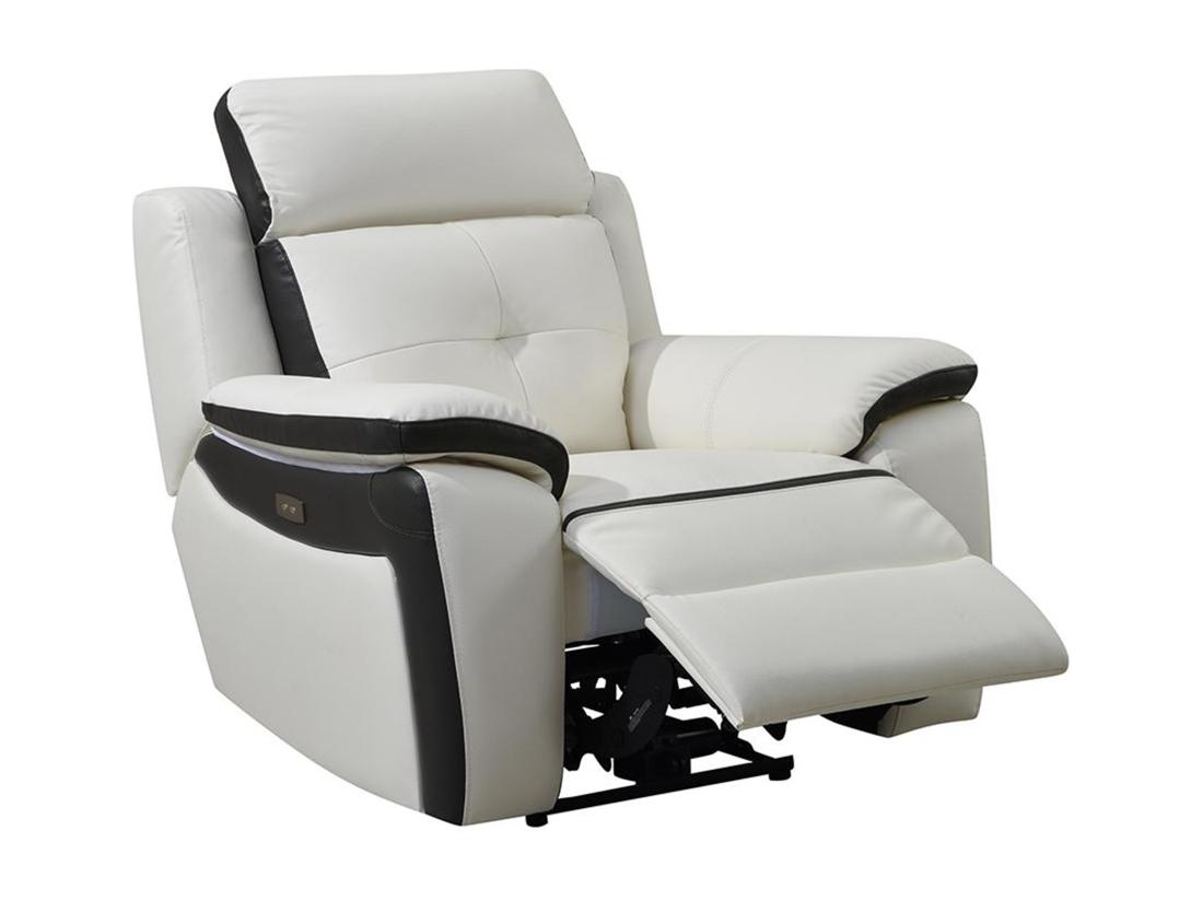 vente unique Fauteuil relax électrique en cuir ANGELIQUE - Blanc/anthracite