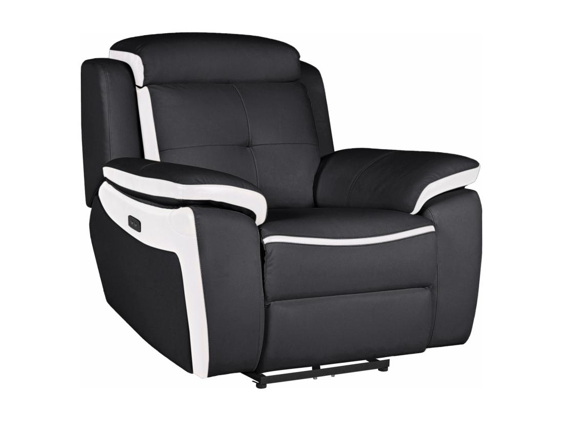 Vente Unique Fauteuil Relax électrique En Cuir ANGELIQUE - Noir/blanc