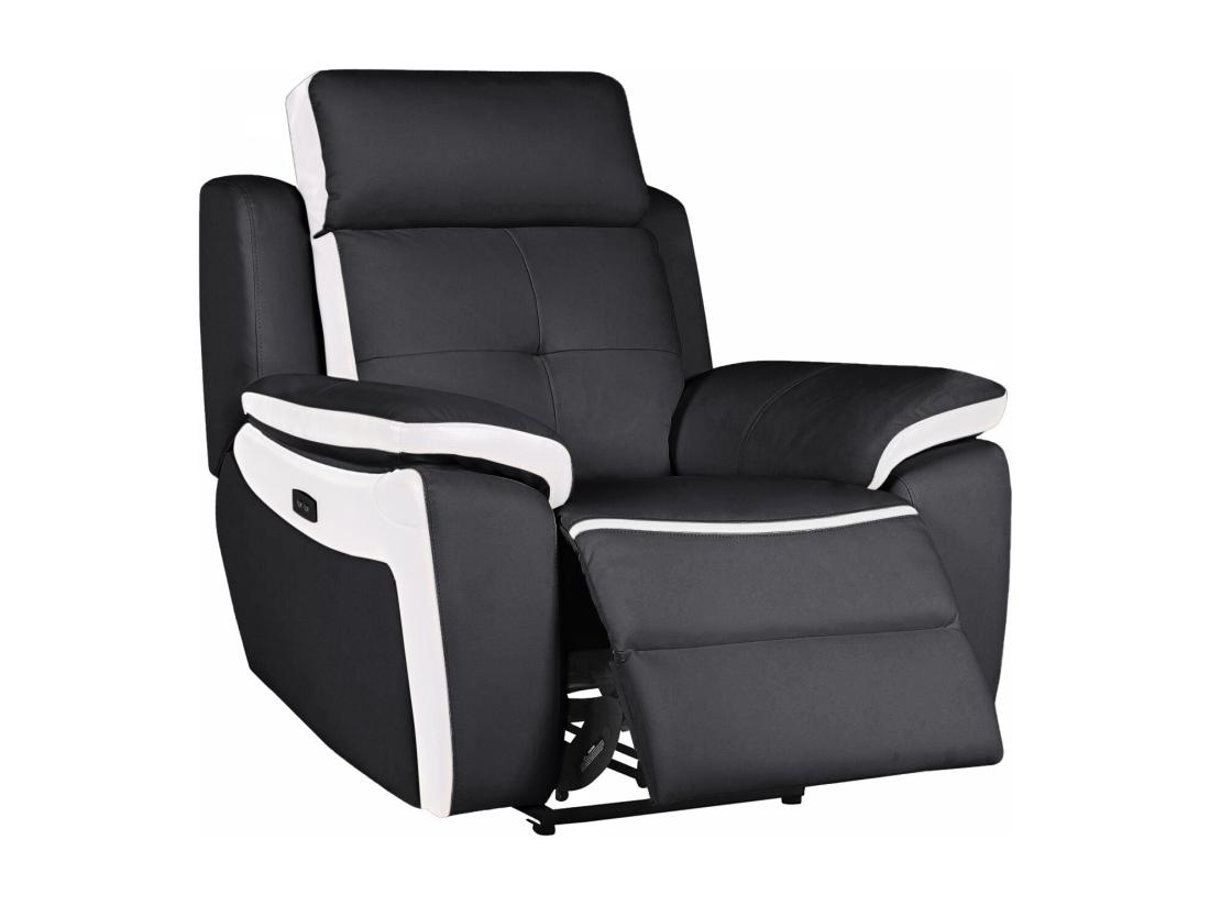 Vente Unique Fauteuil Relax électrique En Cuir ANGELIQUE - Noir/blanc