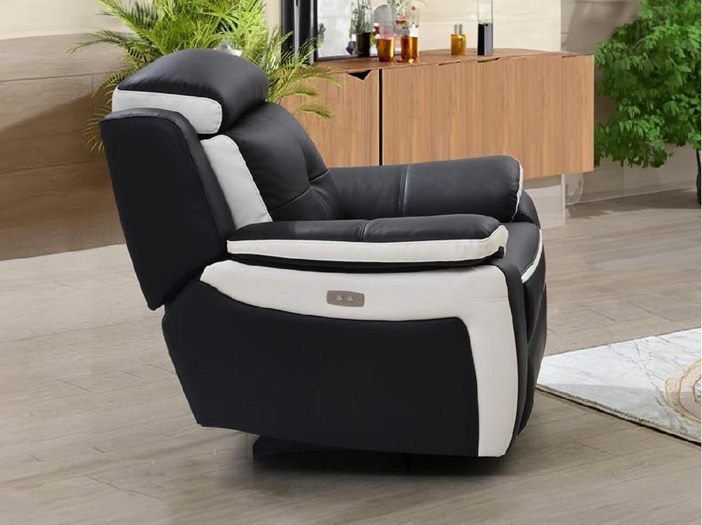 vente unique Fauteuil relax électrique en cuir ANGELIQUE - Noir/blanc