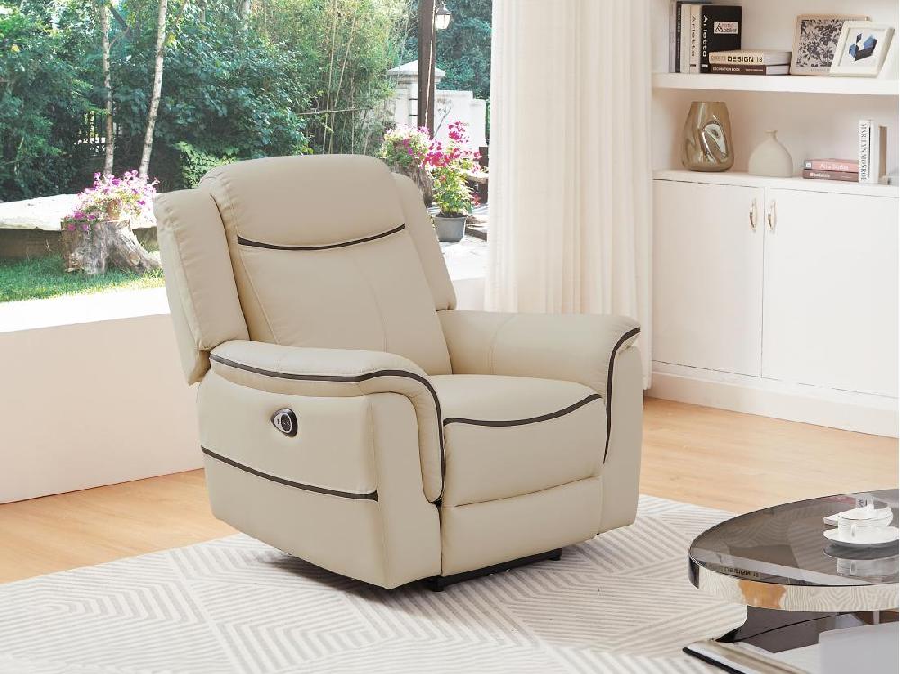vente unique Fauteuil relax électrique en cuir beige ADELIO