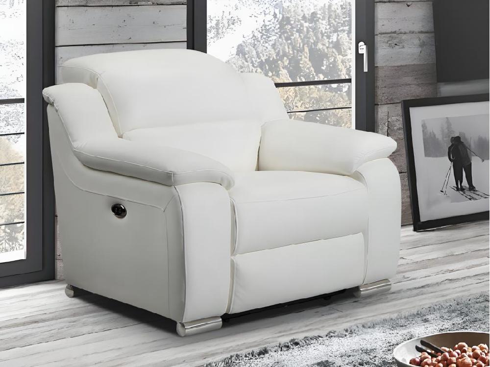 Vente Unique Fauteuil Relax électrique En Cuir Blanc ARENA III