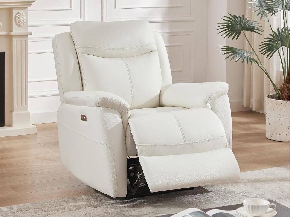 Vente Unique Fauteuil Relax électrique En Cuir De Vachette Blanc NOMAJO