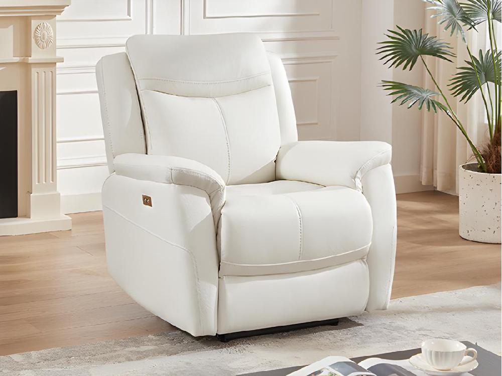 vente unique Fauteuil relax électrique en cuir de vachette blanc NOMAJO