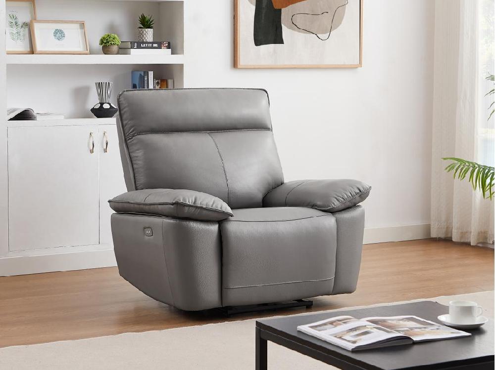 vente unique Fauteuil relax électrique en cuir de vachette gris NOVENA