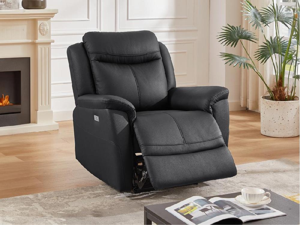 Vente Unique Fauteuil Relax électrique En Cuir De Vachette Noir NOMAJO