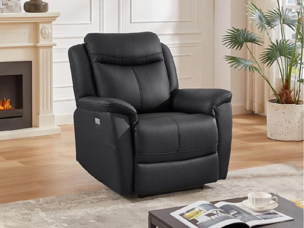 vente unique Fauteuil relax électrique en cuir de vachette noir NOMAJO