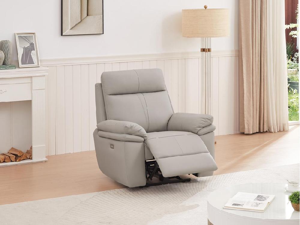 Vente Unique Fauteuil Relax électrique En Cuir Gris Clair MESOLA