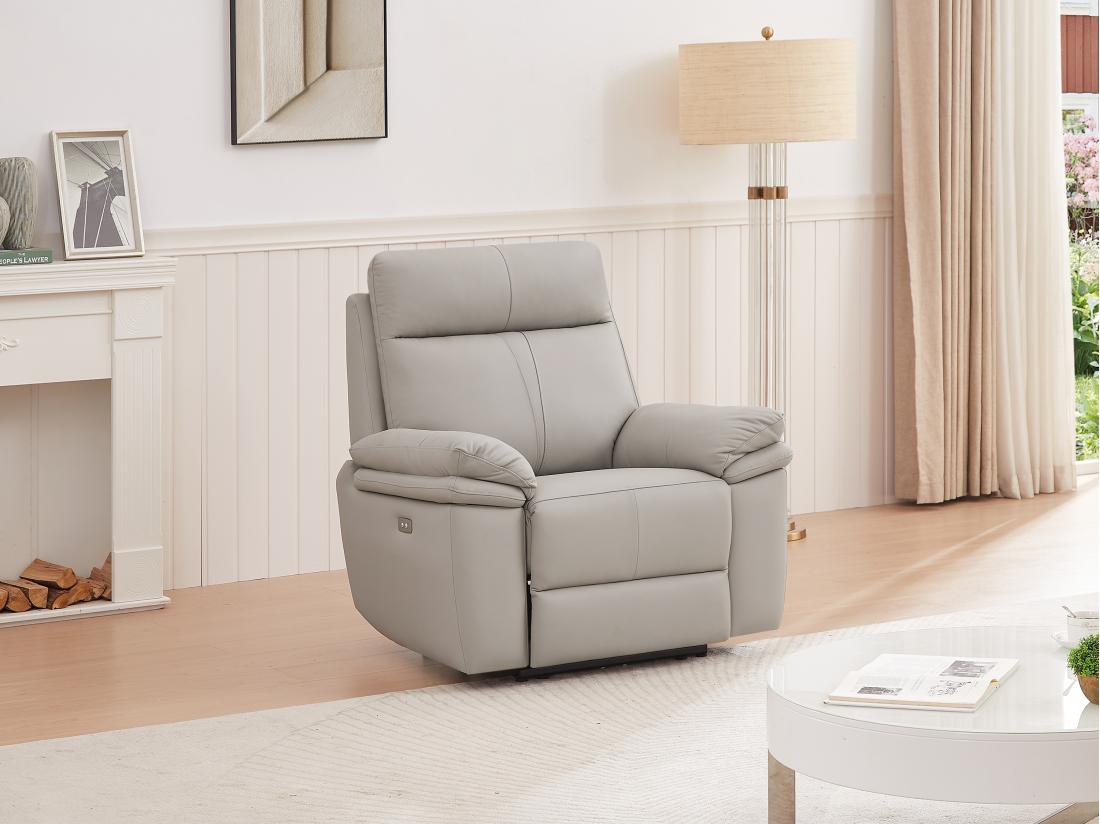 vente unique Fauteuil relax électrique en cuir gris clair MESOLA