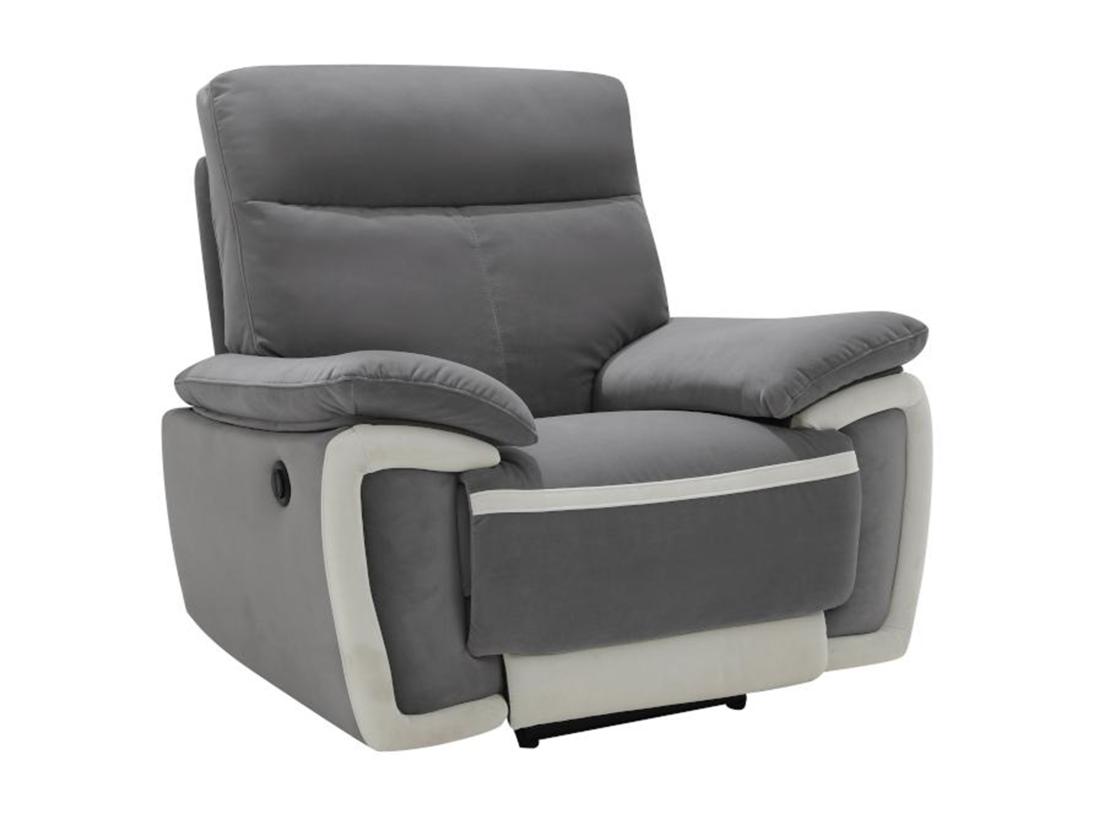 Vente Unique Fauteuil Relax électrique En Velours METTI - Gris Et Bandes écru